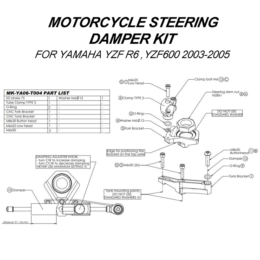 Для YAMAHA YZF600 R6 2003-2005 – обзор и цена Steering Damper Stabilizer Kit Cnc